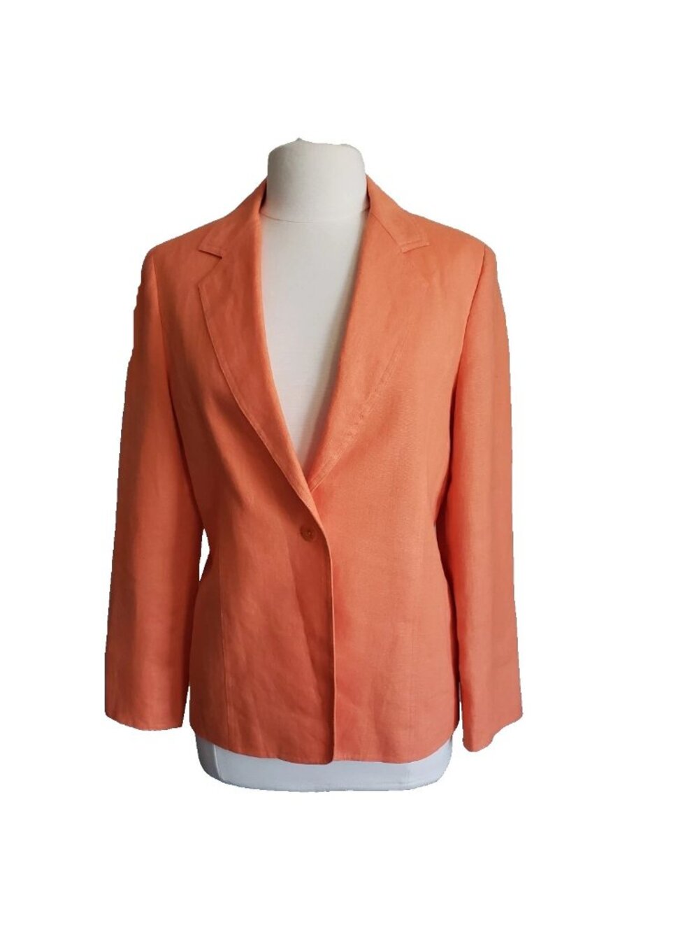Talbots Irish Linen Vintage Notch Lapel One Button Orange Blazer Jacket